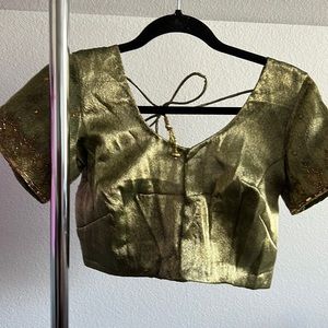 Green net saree with nylon silk blouse